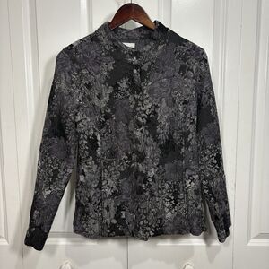 Chico’s Jacket Womens 2 Floral Brocade Textured Button Up Evening Boho Chic
